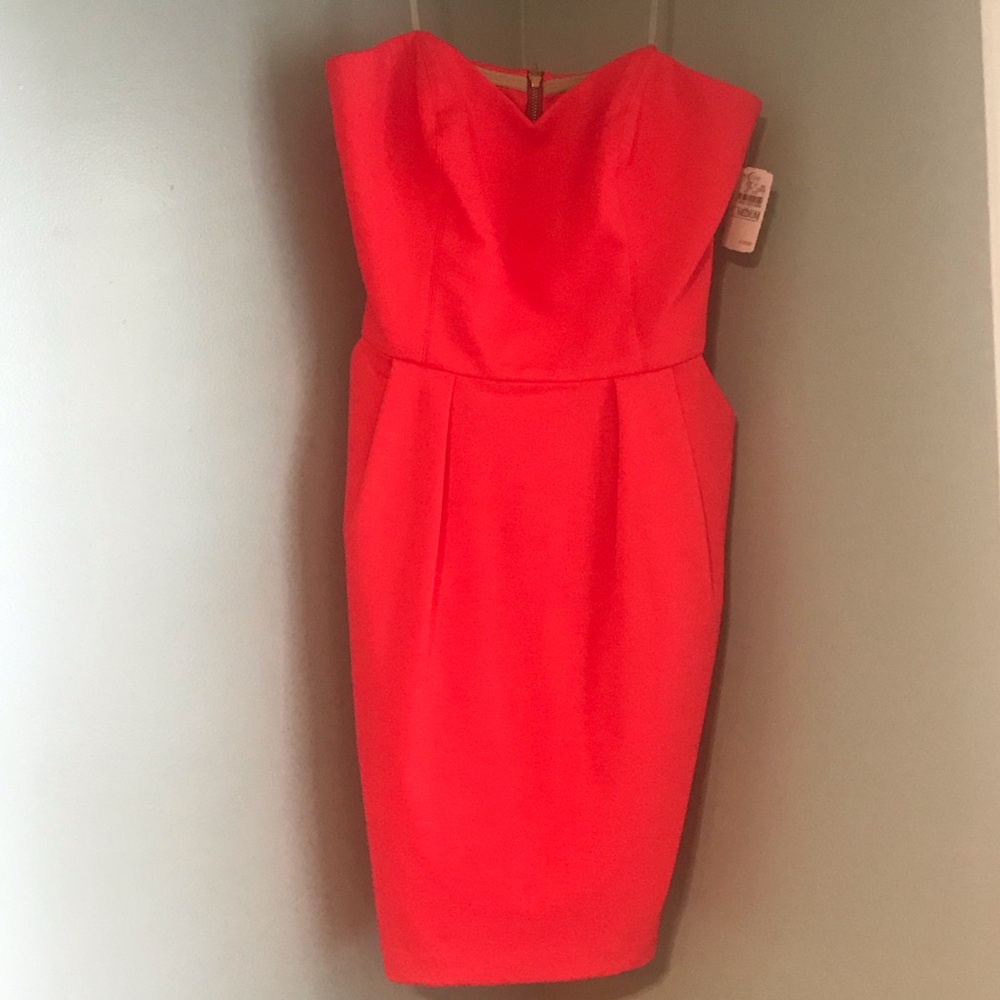 Amanda Uprichard Strapless Ponte Dress-Neon Orange